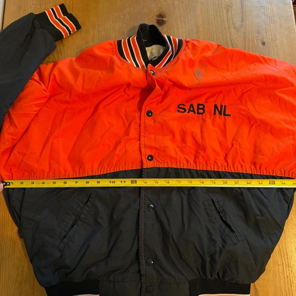 Vintage West Wind Dawgs Bomber Jacket Orange Black Varsity XL Made in USA